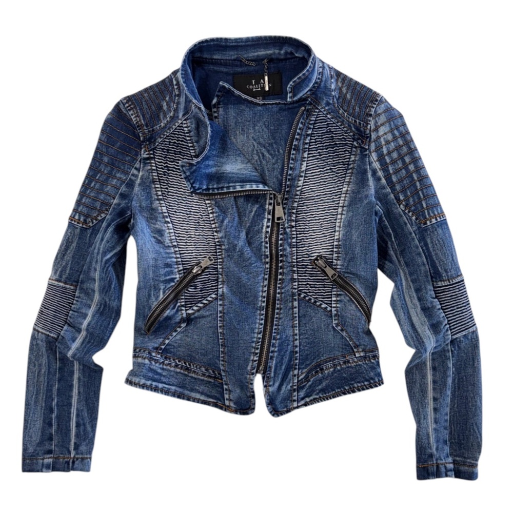 LA COALITION  - ASYMMETRIC ZIPPER JACKET  - STRETCH DENIM - BLUE - XS